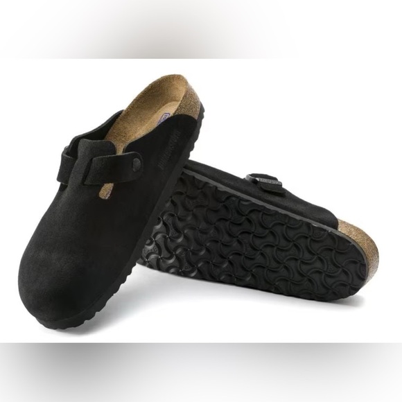 Birkenstock Boston Black Suede Soft Footbed - Picture 2 of 5